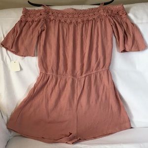 Off the shoulder romper with lace detail